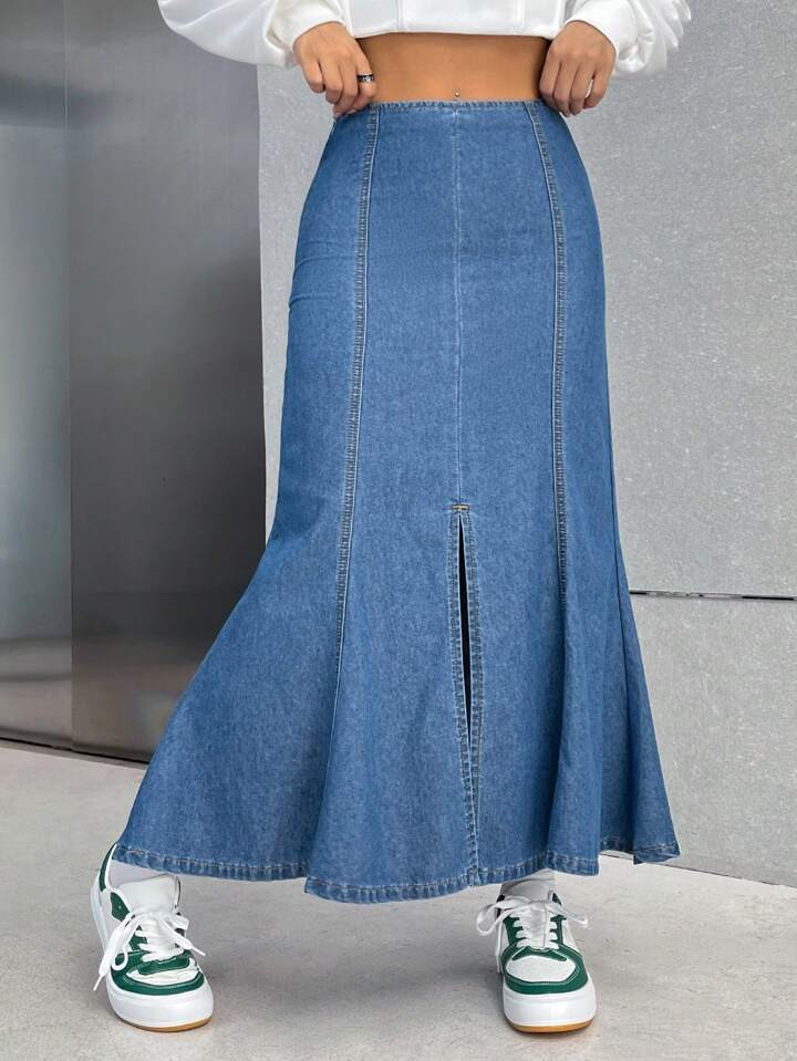 SHEIN EZwear High Waist Split Thigh Denim Skirt | SHEIN