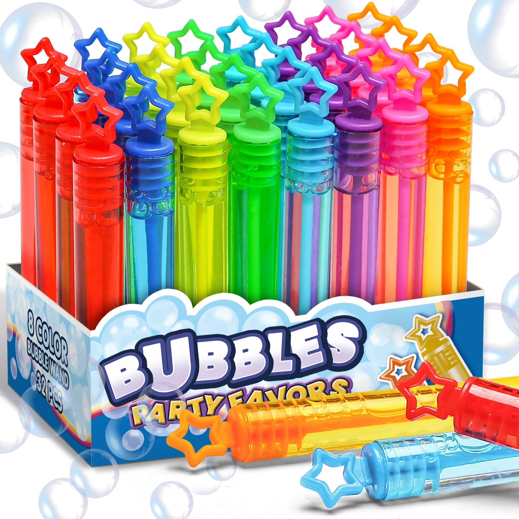 32 Pcs 8 Colors Neon Bubbles Party Favors For Kids, Mini Star Bubble Wand Bulk In Gift Box as Goo... | Amazon (US)