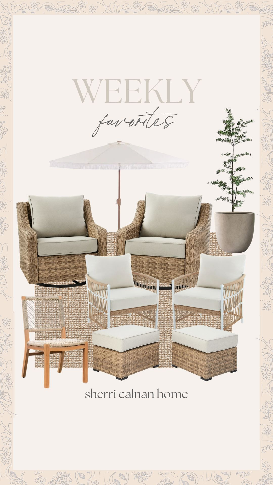 Weekly Favorites

beige woven outdoor furniture, beige patio inspo, coastal patio inspo, jute rug, gray handmade planter, faux plant, sherri calnan home 

 

#LTKSummerEdit #LTKHome #LTKStyleTip