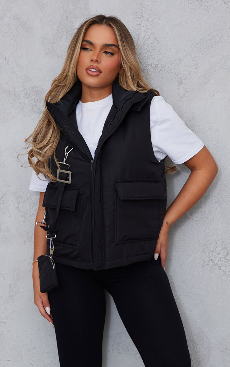 Black Pouch Attachment Hooded Tank | PrettyLittleThing US