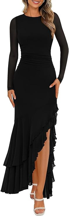 BTFBM Women's Maxi Dresses Fall 2026 Long Sleeve Wedding Guest Dress | Amazon (US)