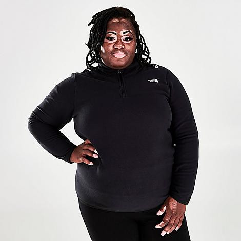 The North Face Inc Women's TKA Glacier Quarter-Zip Pullover Jacket (Plus Size) in Black/Black Size 3 | Finish Line (US)