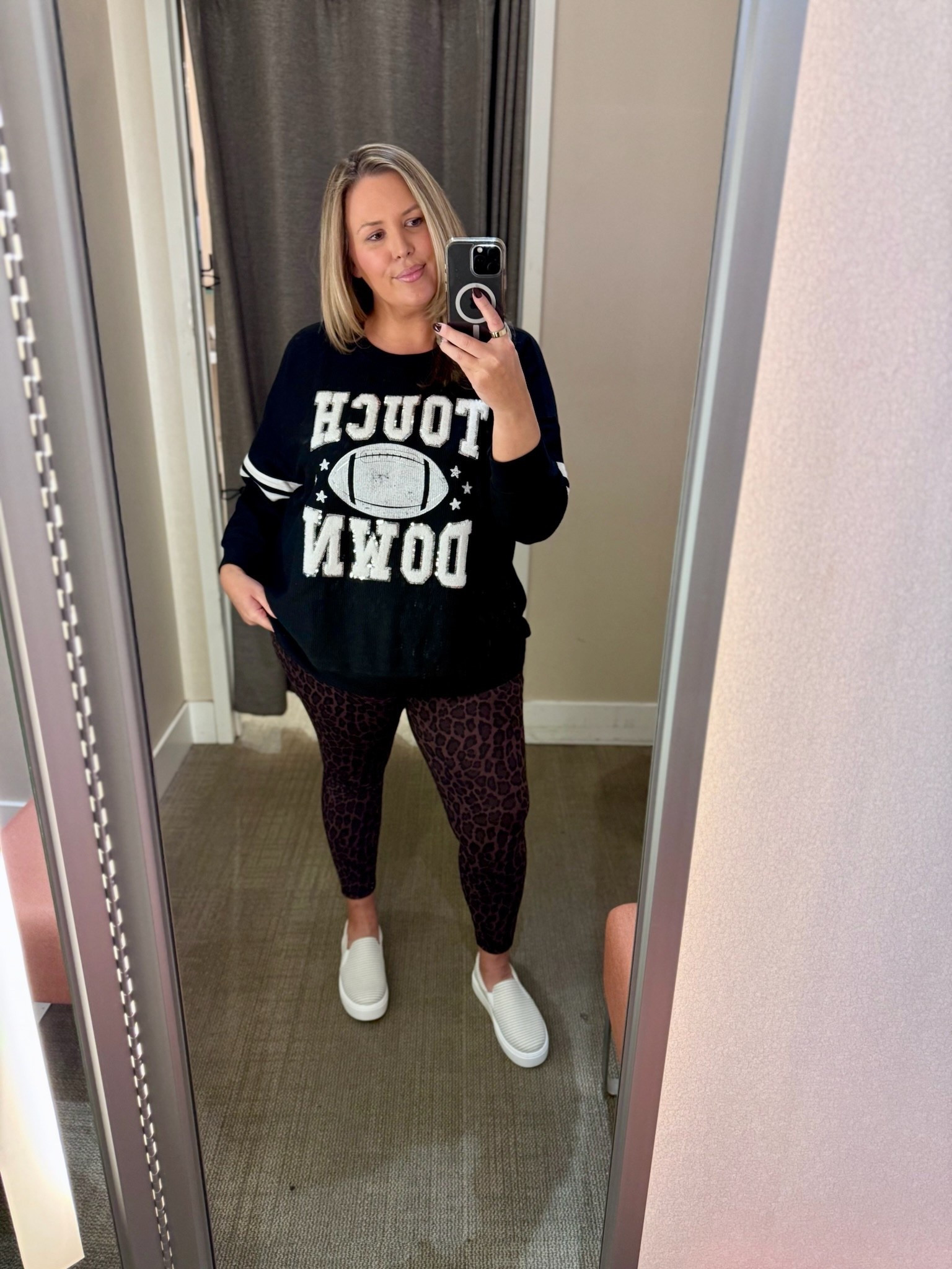 “touchdown” sweatshirt - I like the 22/24 for this one for a little cozy room? but it runs true to size. Leopard leggings - 18/20, get your regular size! Platform slip on sneakers — these are made for truly wide feet!

Plus size fashion, fall outfit ideas, fall fashion, mom style, lane bryant haul, lane bryant finds, ootd, trendy fashion

#LTKPlusSize #LTKOver40 #LTKMidsize