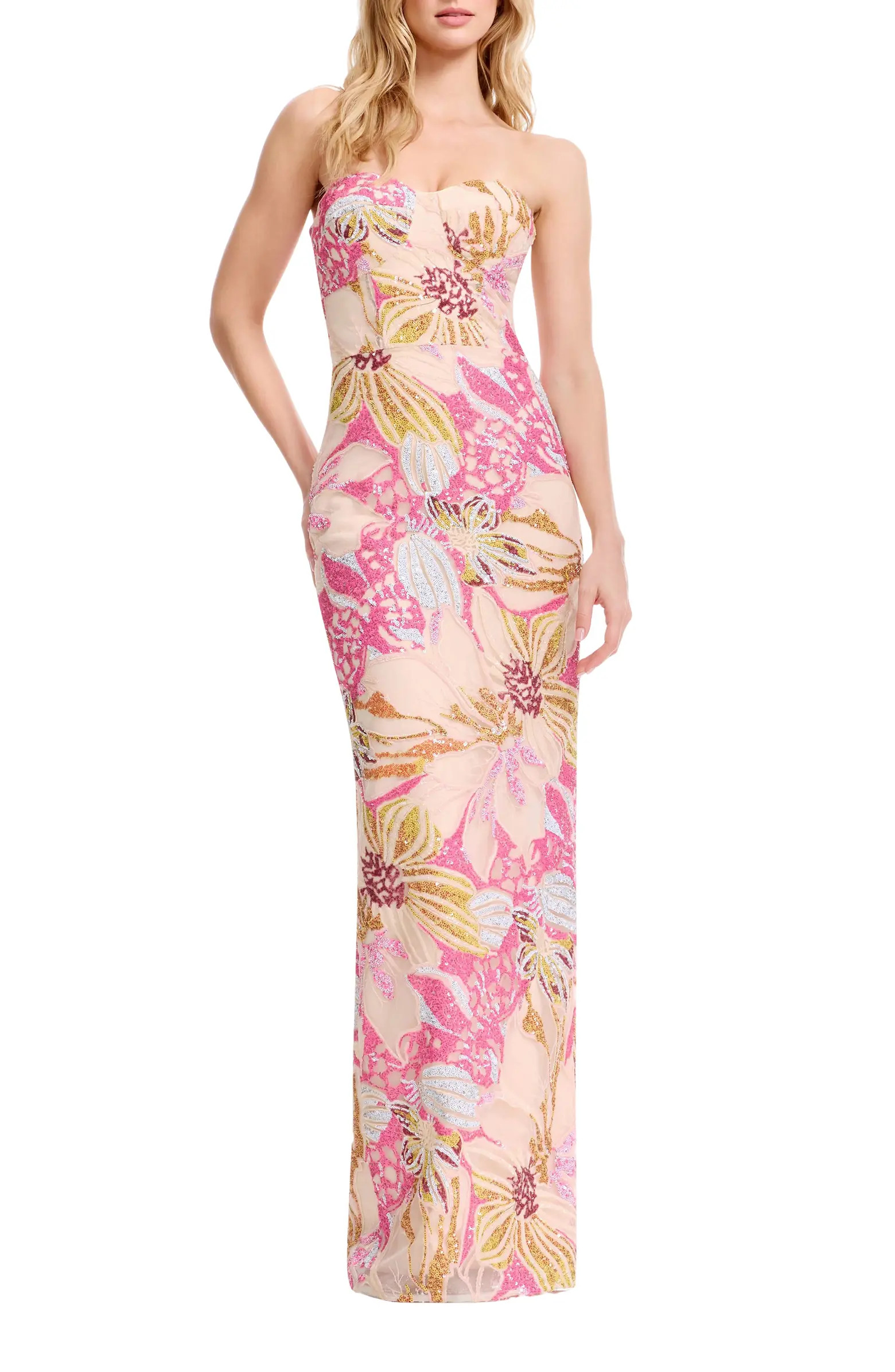 Vada Sequin Floral Strapless Gown | Nordstrom
