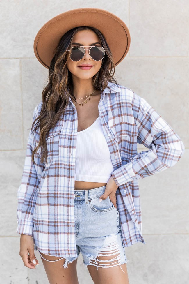 Dreaming Again Blue/Brown Plaid Blouse FINAL SALE | Pink Lily
