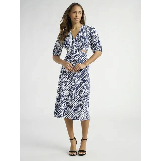 Sofia Jeans Women's and Women's Plus Satin Jacquard Dress, Mid Calf Length, Sizes XS-4X | Walmart (US)