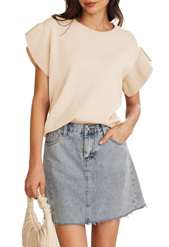 Pink Queen Women's Crew Neck Ruffle Edge Sleeves Loose Oversized Knit Pullover Sweater Jumper Top... | Amazon (US)