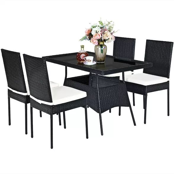 Costway 5PCS Patio Rattan Dining Set  Table w/Glass Top Garden Furniture | Target