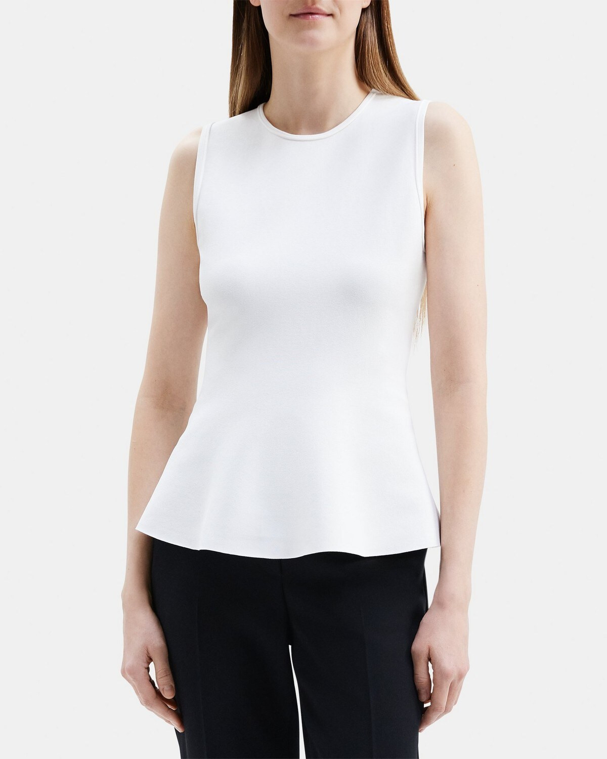 Compact Stretch Knit Sleeveless Peplum Top | Theory Outlet | Theory Outlet