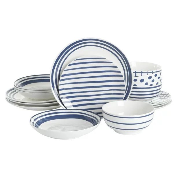 Gap Home New Blue 16-Piece Blue & White Decal Fine Ceramic Dinnerware Set | Walmart (US)