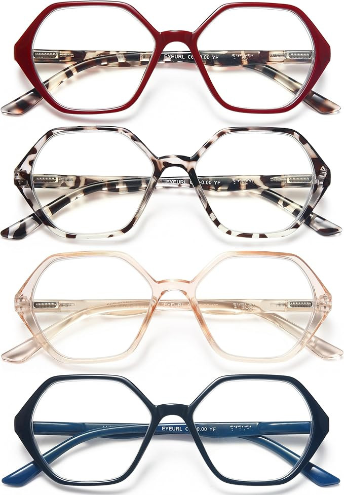 EYEURL 4-Pack Reading Glasses for Women Blue Light Blocking Reading Glasses Vintage Design Diamon... | Amazon (US)