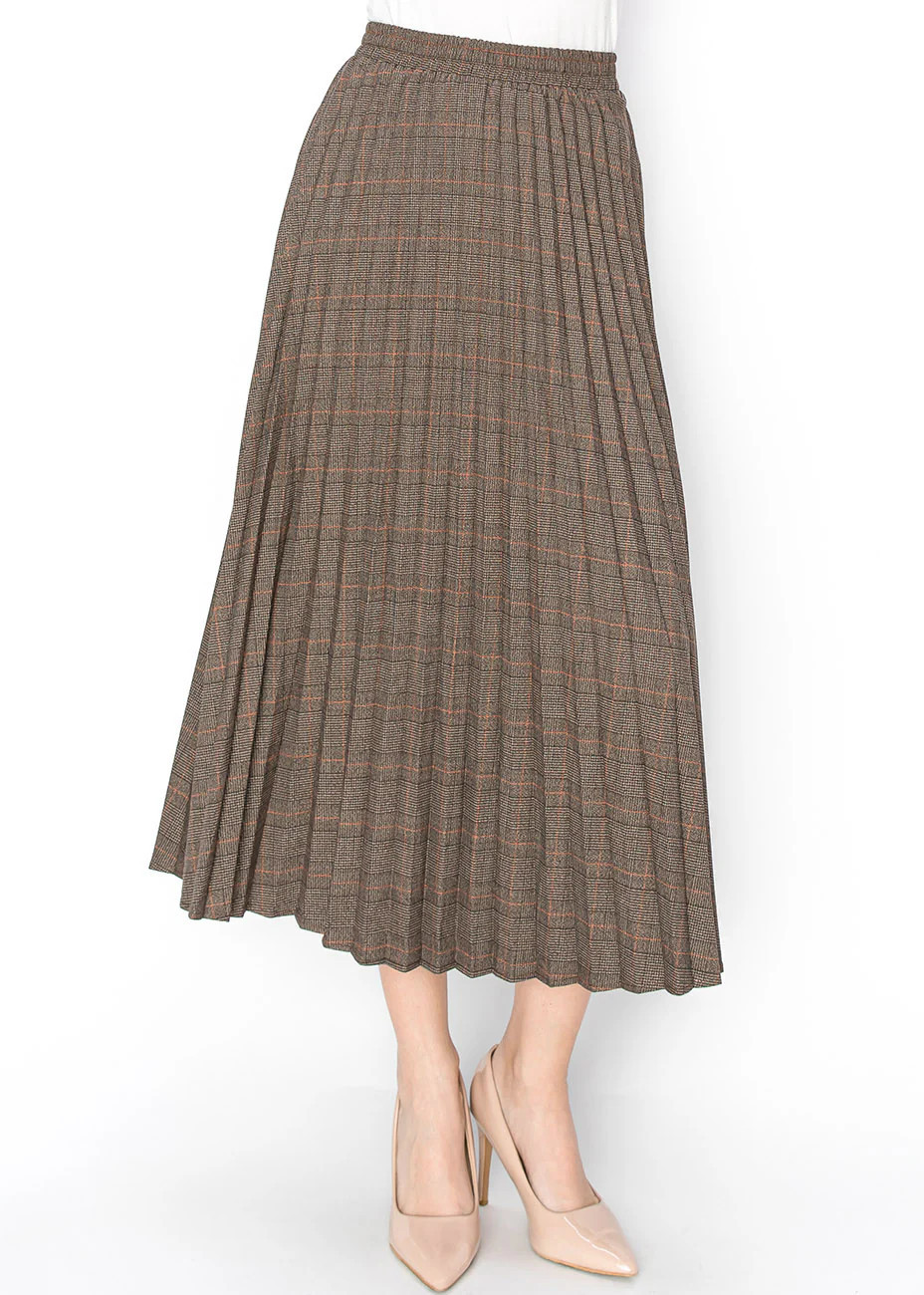 Timeless Appeal: Brown Plaid Pleated Skirt | Shop Simon