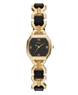 Fossil Women's Harlow Three-Hand Black Leather and Gold-Tone Stainless Steel Watch 22mm - Black/gold | Macy's