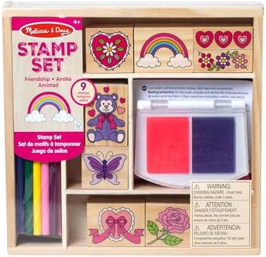 Melissa & Doug Wooden Stamp Set: Friendship - 9 Stamps, 5 Colored Pencils, and 2-Color Stamp Pad ... | Amazon (US)