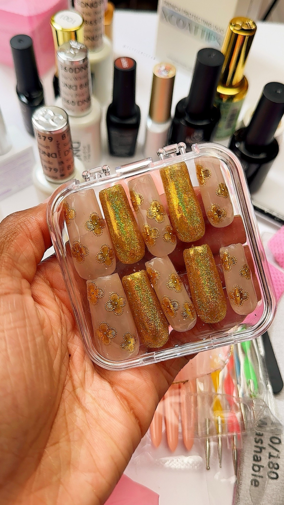 Loving this new press on nail set I made, it's giving gold and luxuryyyy baby! 💅🏾✨ I can't wait to put these nails on.

Do y’all want a nail tutorial on this set? 👀￼

#LTKBeauty
