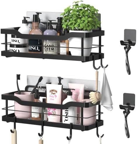 Carwiner Shower Caddy Bathroom Shelf 2-Pack, Basket with 8 Hooks for Hanging Shampoo Conditioner,... | Amazon (US)