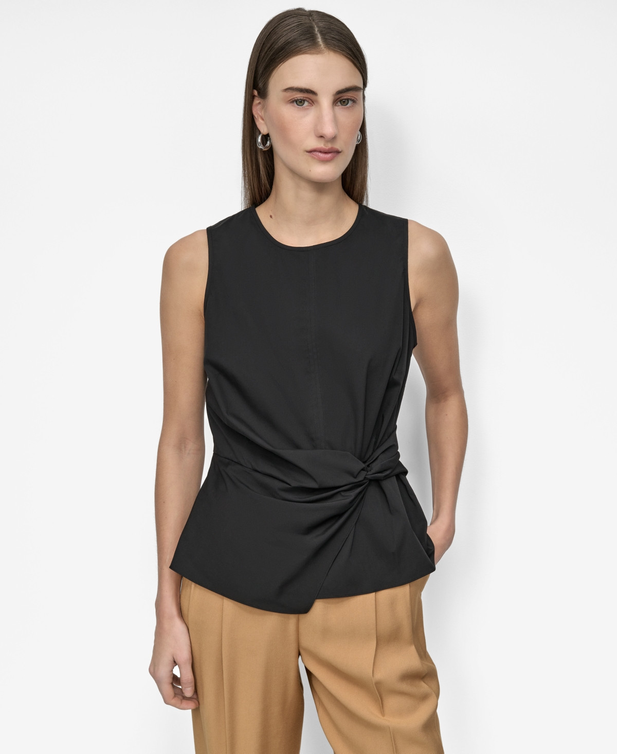 Dkny Women's Crewneck Twist-Waist Sleeveless Top - Black | Macy's