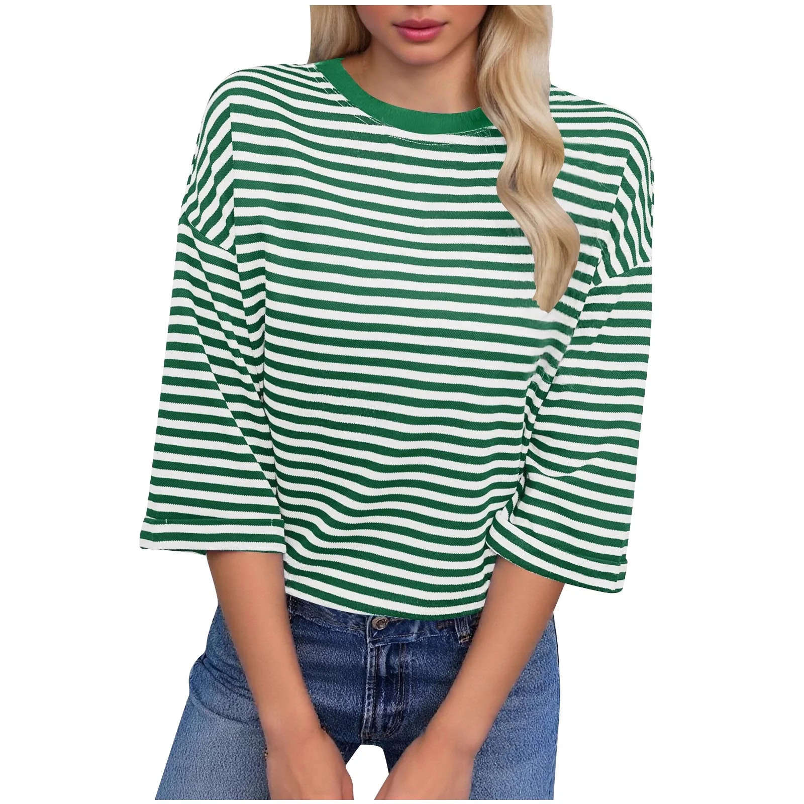 YUGYXL Striped Tshirt Women Bow Tie Back Striped Half Sleeve T Shirts Oversized Crewneck Tee for ... | Walmart (US)