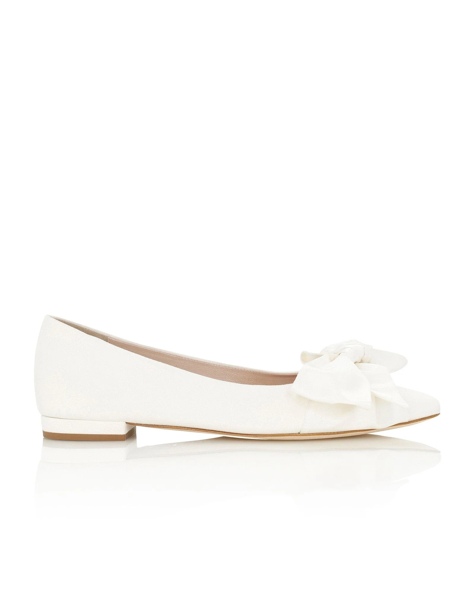 Florence Flat Ivory Suede Wedding Shoes With Satin Bow | Emmy London | Emmy London