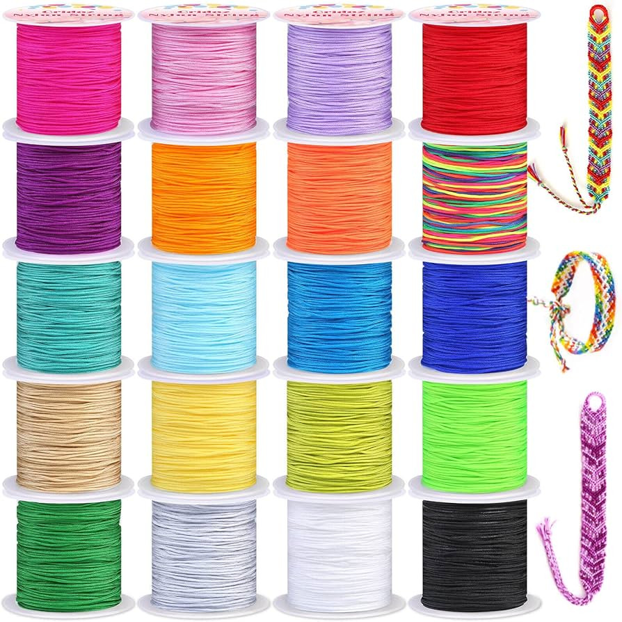 Nylon String for Bracelets, Cridoz 20 Rolls Chinese Knotting Cord Nylon Beading Thread for Kumihi... | Amazon (US)
