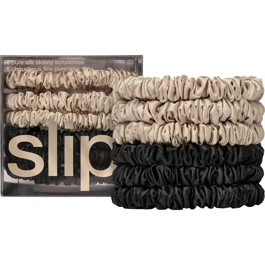 slip Pure Silk 6-Pack Skinny Scrunchies $51 Value in Black at Nordstrom | Nordstrom