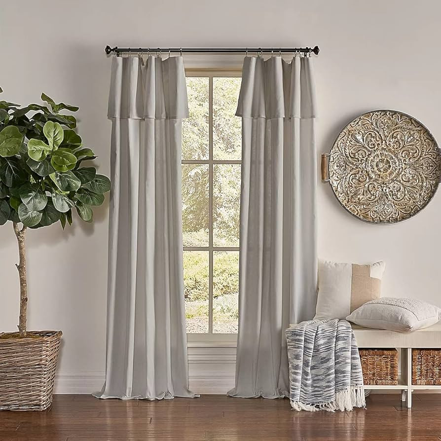 Mercantile Drop Cloth Curtain Panel, Light Filtering Ring & Tab Top with Attached Valance, 63 in ... | Amazon (US)