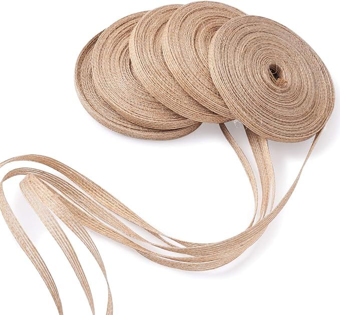 Pandahall 5 Rolls Natural Burlap Fabric Ribbon 1/4 inches Tan Jute Linen Ribbon Rolls for Party D... | Amazon (US)