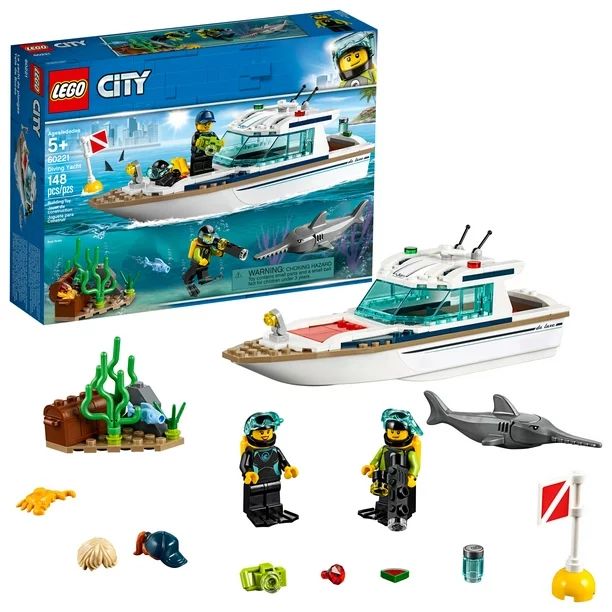 LEGO City Great Vehicles Diving Yacht 60221 Ship Building Toy and Diving Minifigures (148 Pieces) | Walmart (US)
