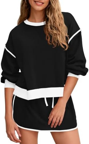 Fisoew Womens Sweatsuits 2 Piece Set Crewneck Sweatshirts High Waisted Skort Skirts Tennis Runnin... | Amazon (US)