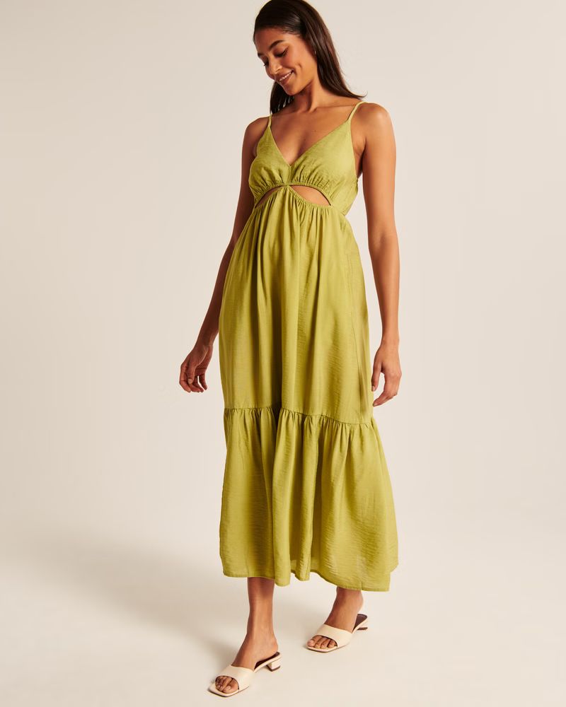 Women's Plunge Cutout Maxi Dress | Women's New Arrivals | Abercrombie.com | Abercrombie & Fitch (US)