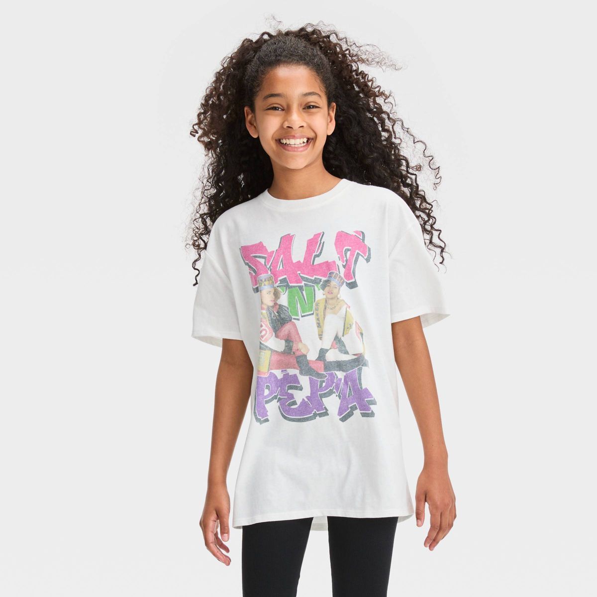 Girls' Short Sleeve Oversized 'Salt N Pepa' Graphic T-Shirt - art class™ White | Target