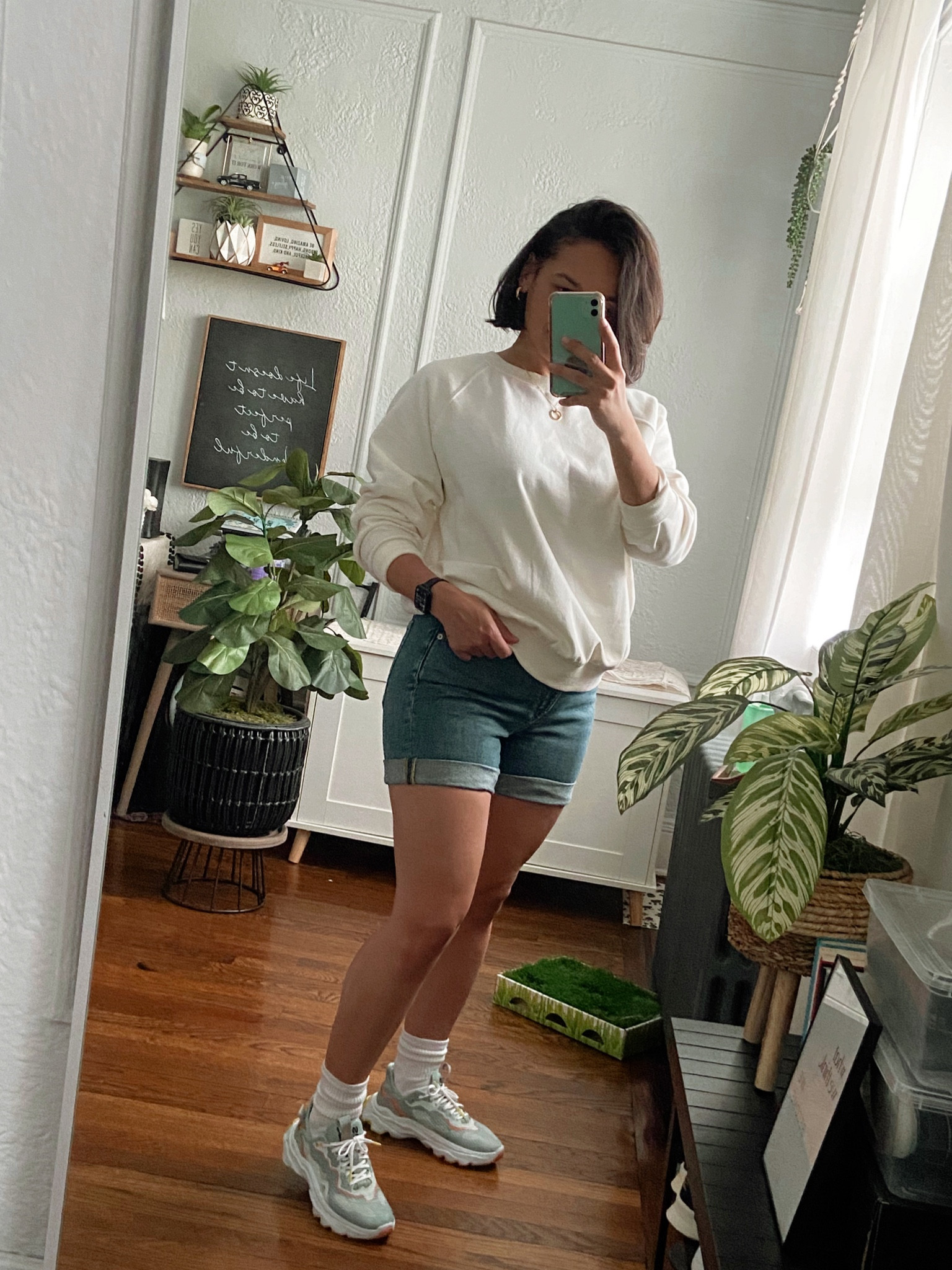 Oversized sweatshirt with denim shorts • casual chic style • spring outfit idea 

#LTKunder50 #LTKSeasonal #LTKfit