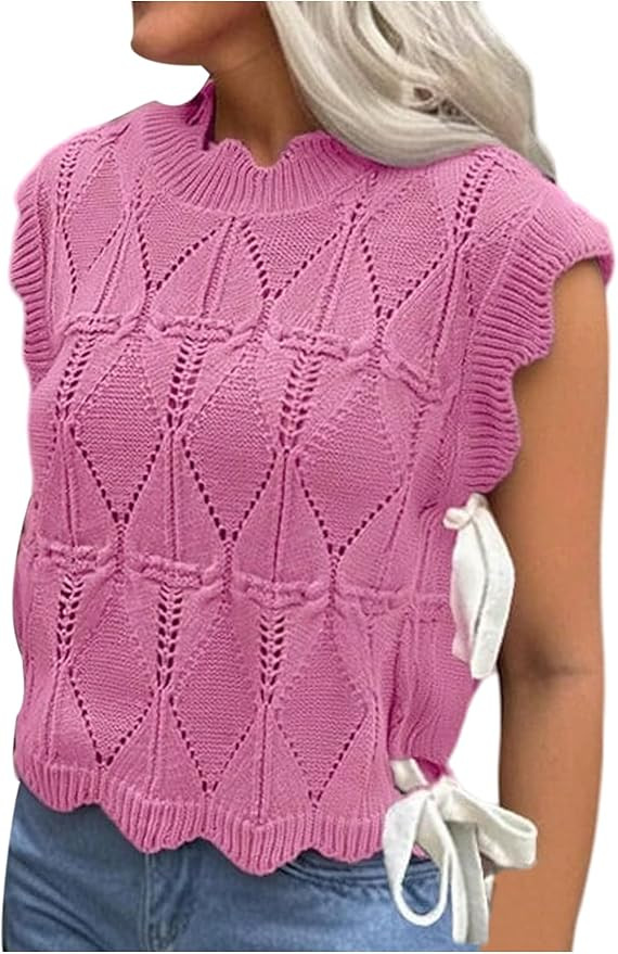 Verdusa Women's Coquette Bow Tie Sweater Vest Summer Sleeveless Crop Knit Tops | Amazon (US)