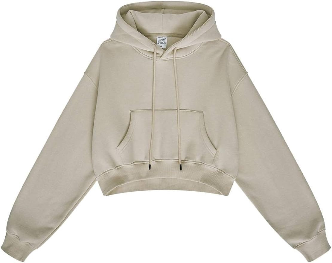Women's Cropped Hoodie Heavyweight Pullover Sweatshirt Long Sleeve Women's Casual Hoodies Cropped... | Amazon (US)