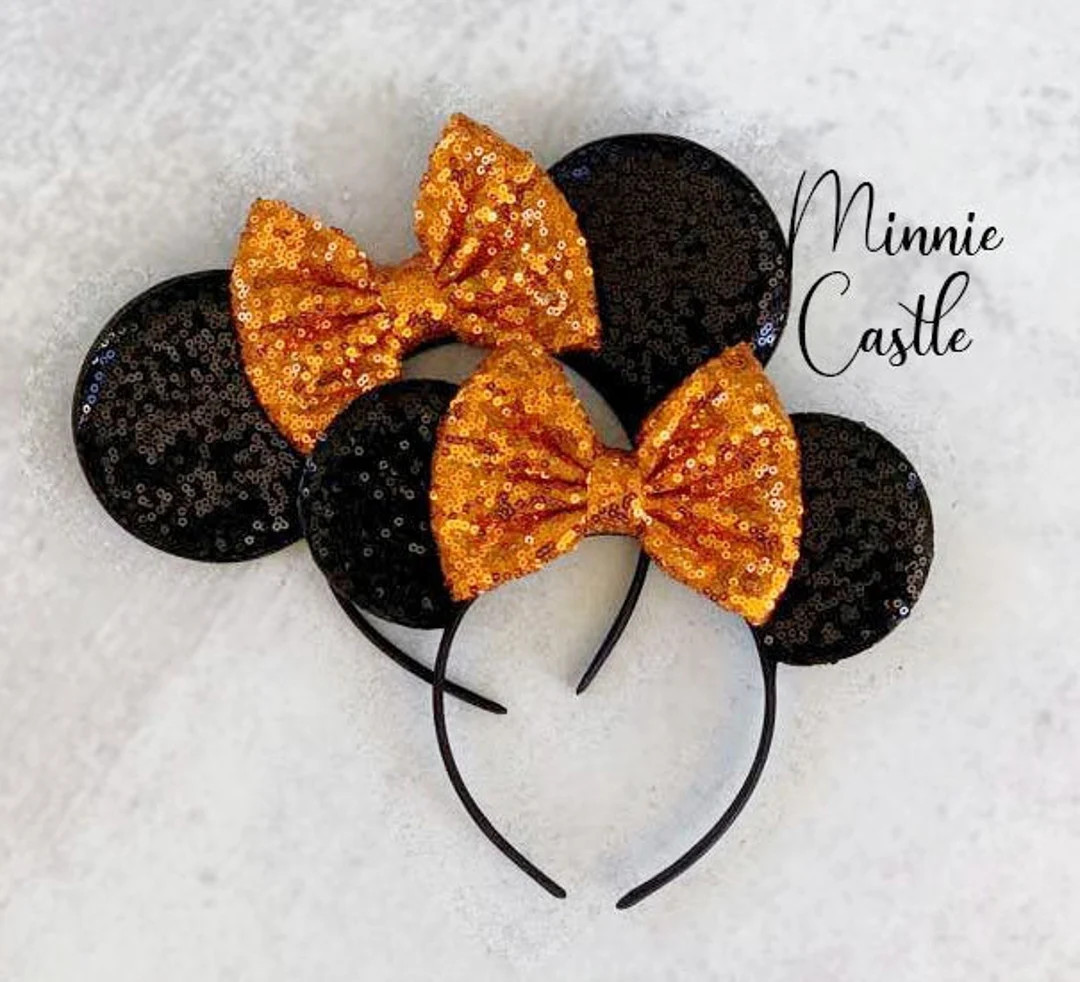 Black and Orange Halloween Mickey Ears Halloween Ears - Etsy | Etsy (US)