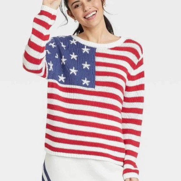 Grayson Threads American Flag Long Sleeve Lightweight Knit Sweater | Poshmark
