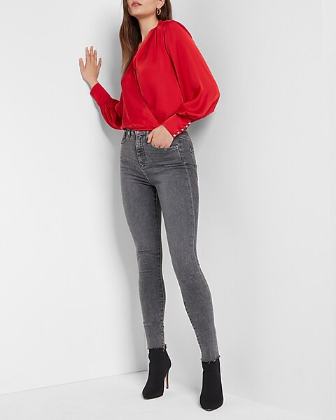 Embellished Cuff Draped Front Top | Express