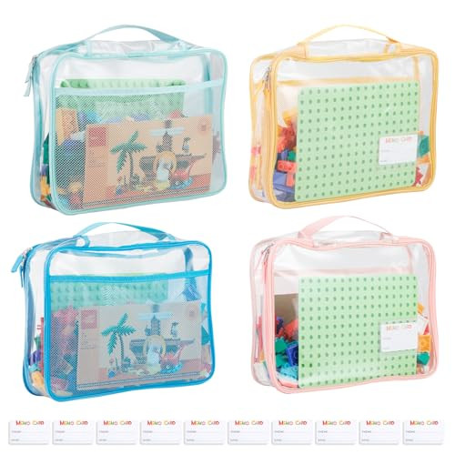 4-Pack PVC Toy Storage Bags（Name Tag, 10 Memo Cards), Large 13.8" x 3.2" x 10" Clear Double Zip... | Amazon (US)
