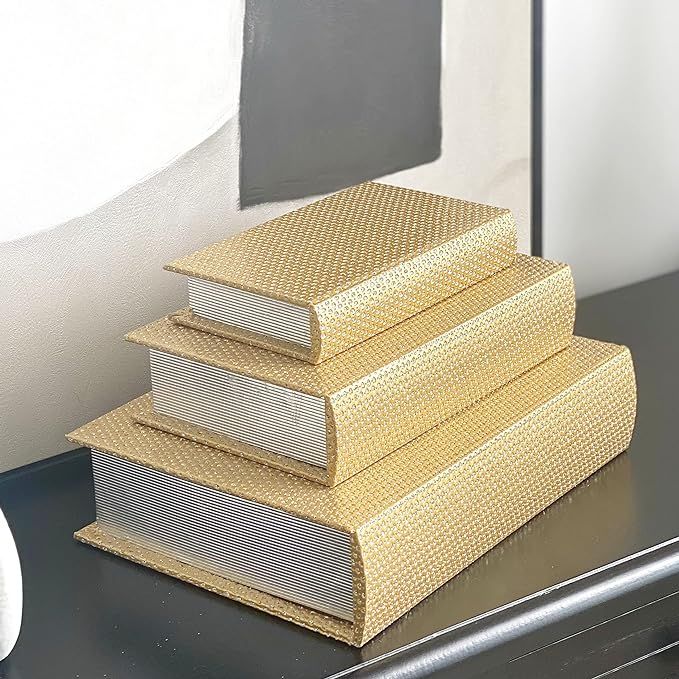 MODE HOME Set of 3 Wooden Decorative Book Boxes, Gold Storage Gift Boxes, Fake Book Boxes Ideal f... | Amazon (US)