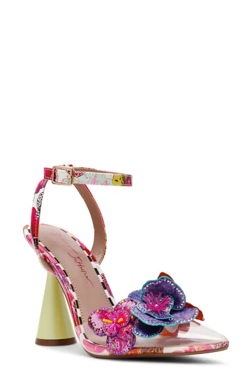 Betsey Johnson Chelsie Floral Ankle Strap Sandal in White Multi at Nordstrom, Size 10 | Nordstrom