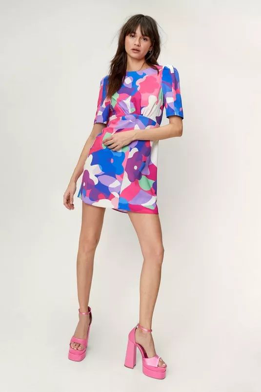 Bold Floral Printed Mini Shift Tea Dress | Nasty Gal (US)