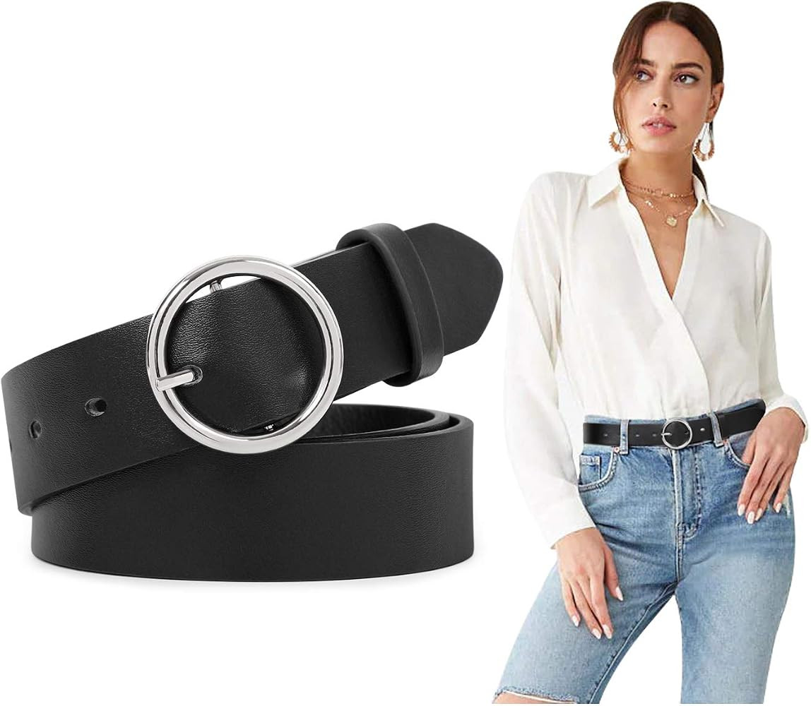 SUOSDEY Women Leather Belts,Plus Size Fashion Soft Faux Leather Jeans Belts with O-Ring Buckle | Amazon (US)