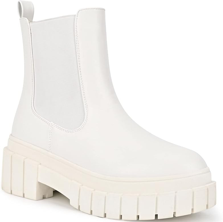 READYSALTED Women's Ankle Low Heel Platform Chunky Sole chelsea Slip On Boots(HONGO1 & HUNCH1) | Amazon (US)