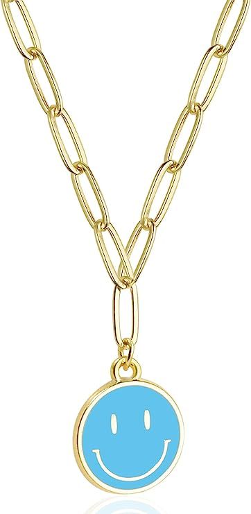 Colorful Smiley Face Necklace 14K Gold Plated Paperclip Necklace Preppy Jewelry Y2K Trendy Neckla... | Amazon (US)