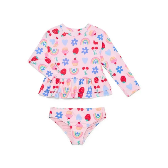 Wonder Nation Baby and Toddler Girl Ruffle Rash Guard Swim Set, 2-Piece, Size 12M-5T | Walmart (US)