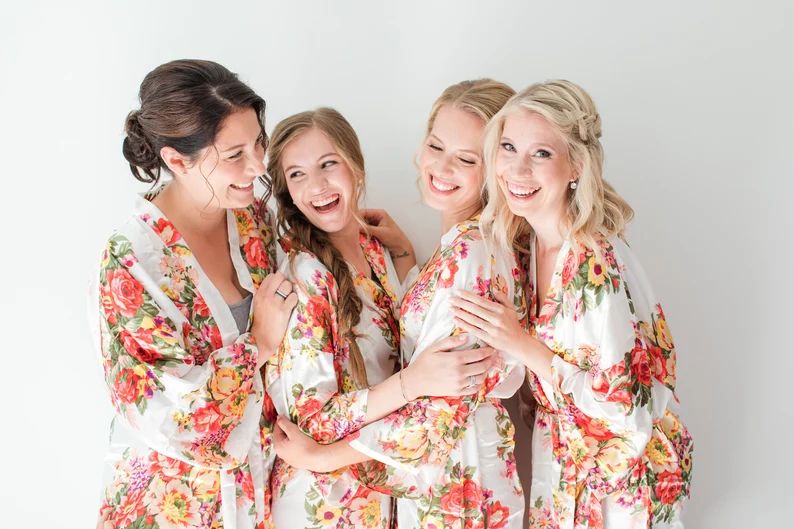 Silk Bridesmaid Robes, Bridal Party Robes, Floral Satin Robe,Kimono Robe,Bride Robe, Getting Read... | Etsy (US)