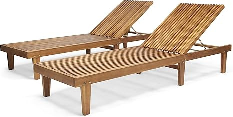 Addisyn Outdoor Wooden Chaise Lounge (Set of 2), Teak Finish | Amazon (US)