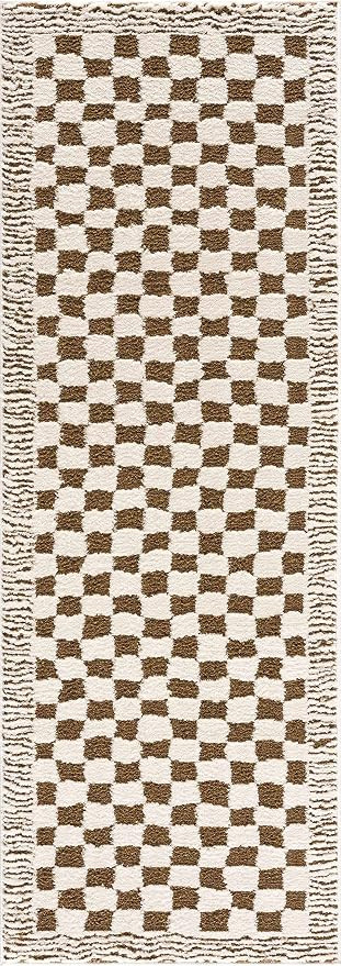 Leryn Brown Checkered Runner Rug - Bone - 2'8" x 7'3" Runner | Amazon (US)