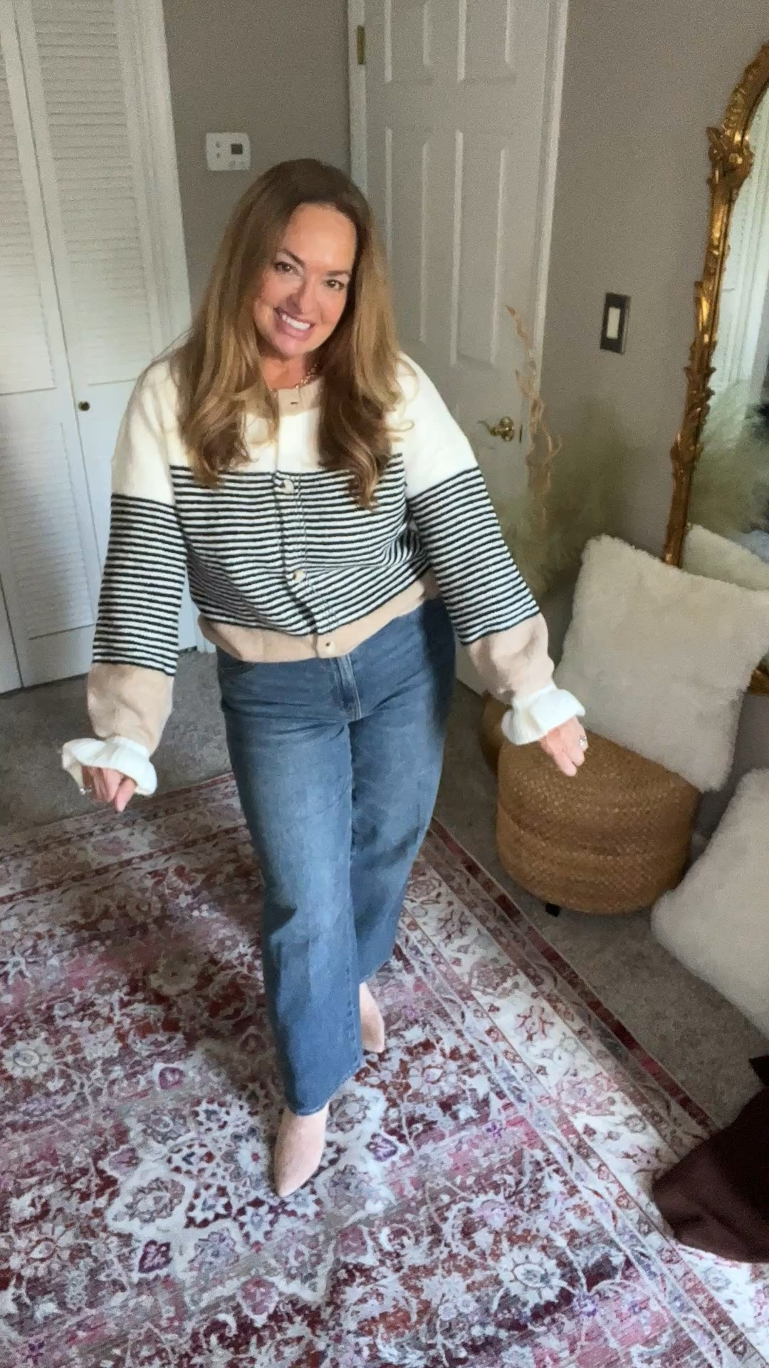 This beautiful cardigan is a best seller!
It is viral for a reason! The ruffle edge sleeve and mixed media pattern is makes it super special.

#LTKWorkwear #LTKgrwm #LTKmorningroutine
