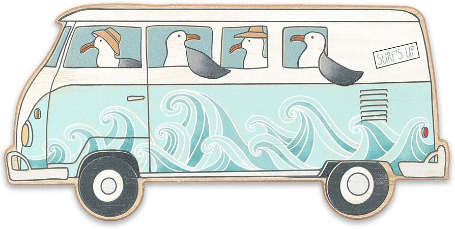 Open Road Brands Seagulls On A Bus Retro Wood Wall Decor - Beachy Wall Art for Bathroom, Living R... | Amazon (US)